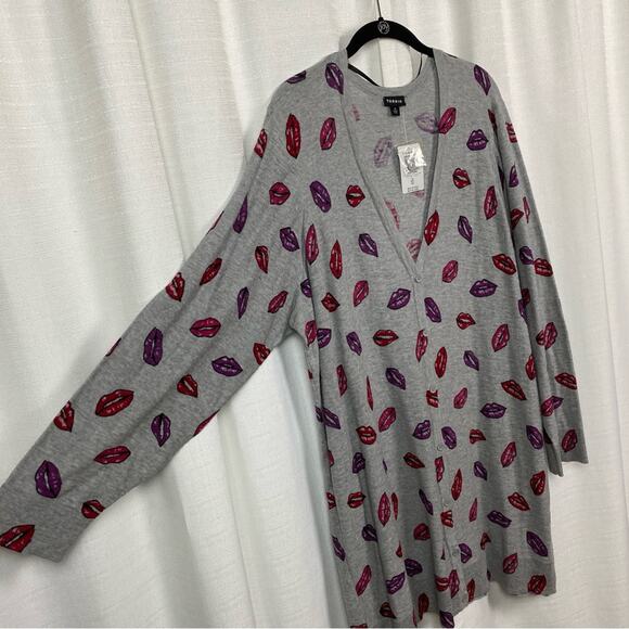 Torrid Gray Kisses Long Sleeve Slub Boyfriend Cardigan Sz.4 NWT - Picture 9 of 14